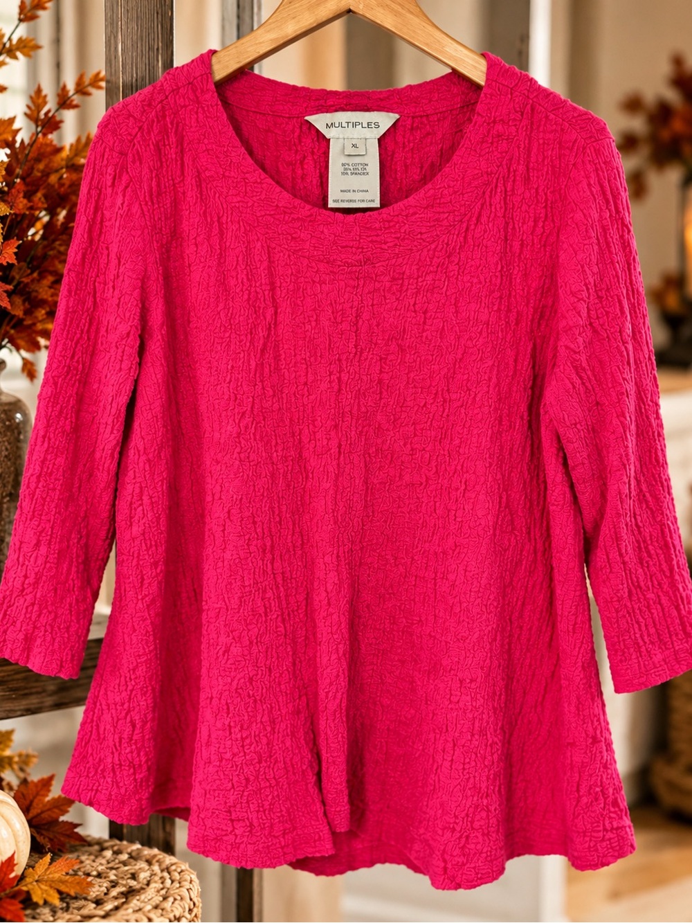 New without tags Multiples Women's Scoop Neck Crinkle Top in Bright Pink